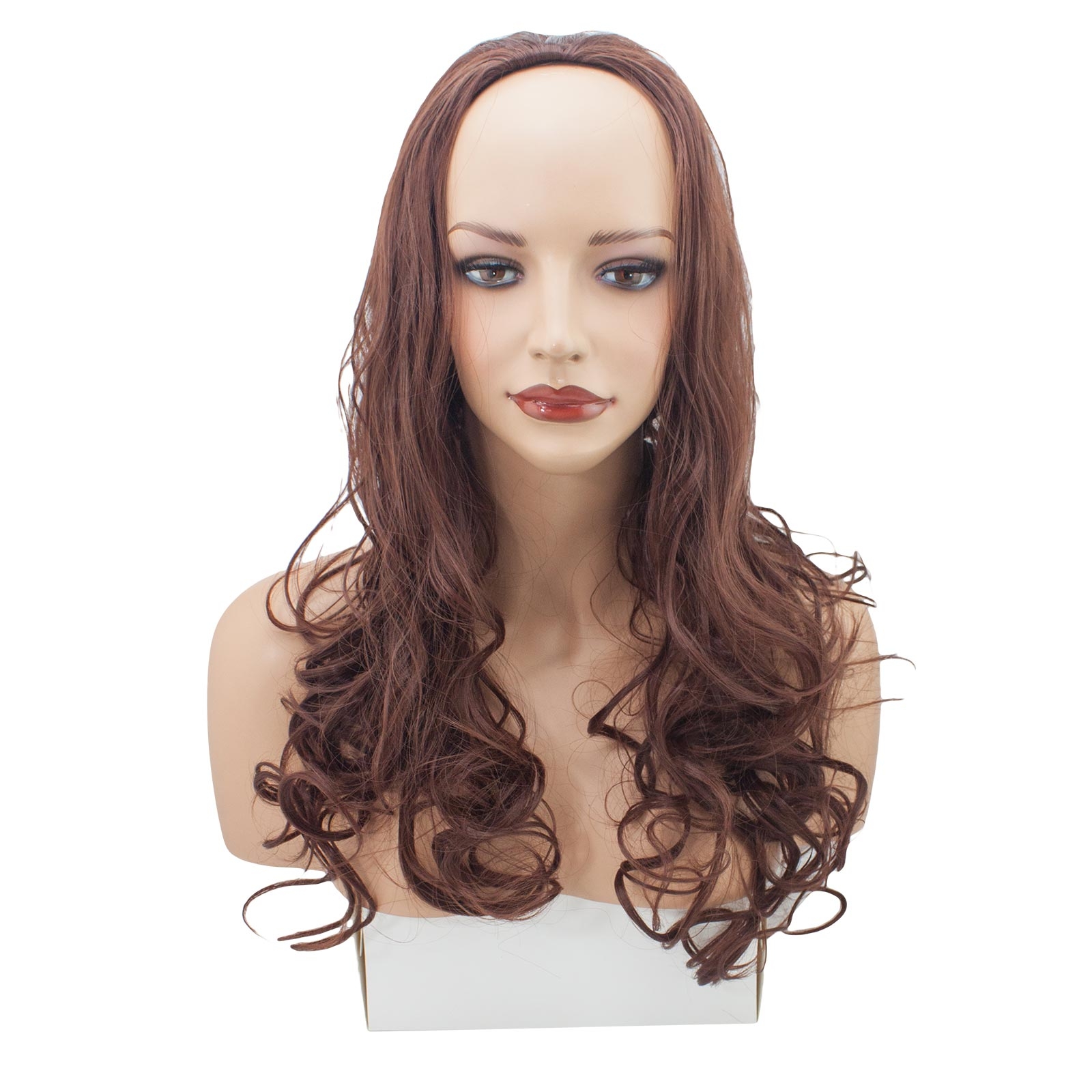 Details About Ladies 3 4 Half Wig Dark Auburn Curly 22 Heat Resistant Synthetic Hair