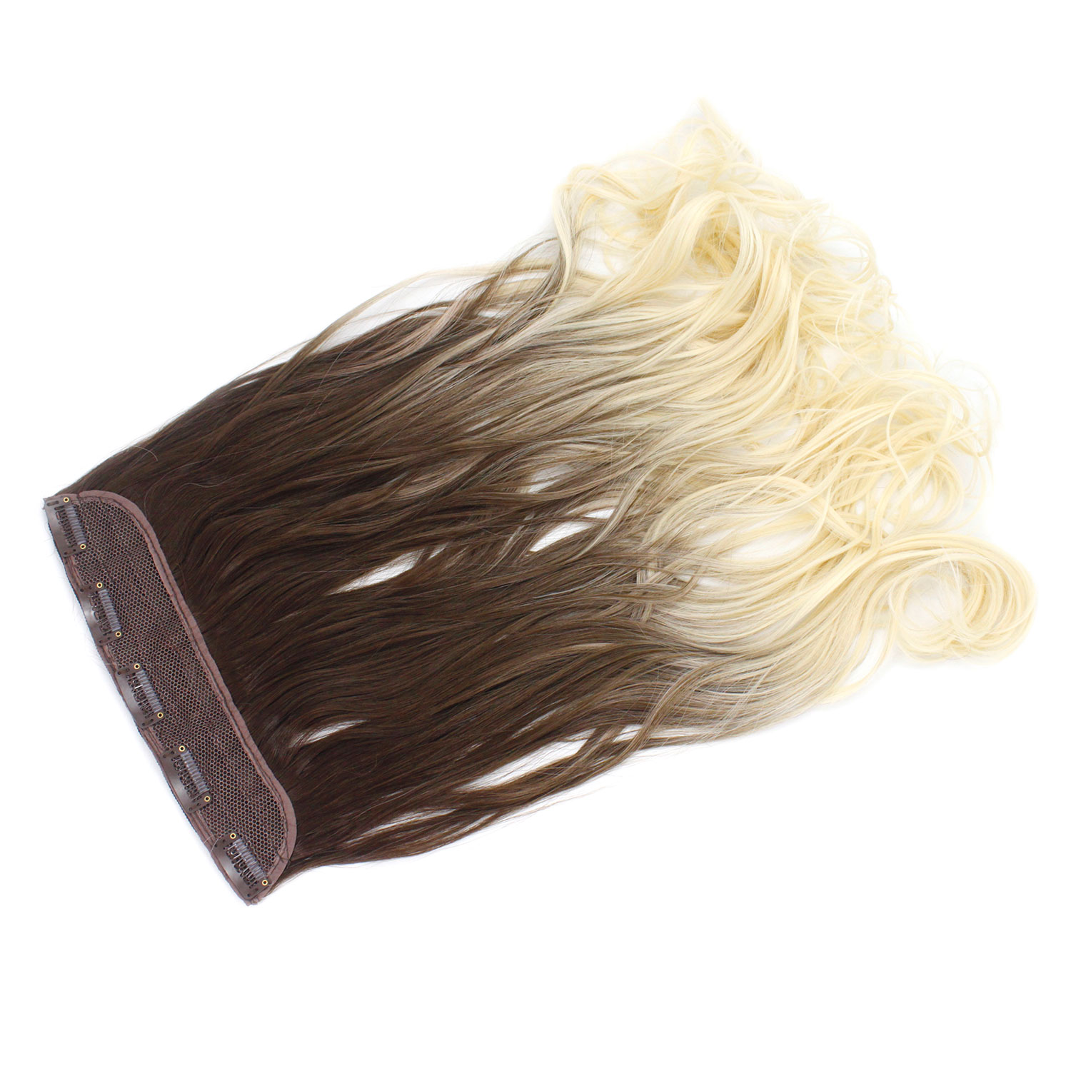 22 Clip In One Piece Wavy Curly Light Brown Bleach Blonde Ombre