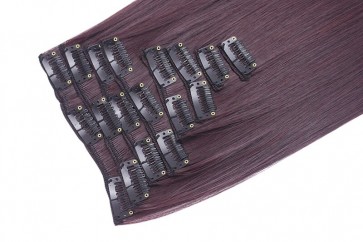 18 Inch Clip in Hair Extensions Straight 8pcs - Dark Plum
