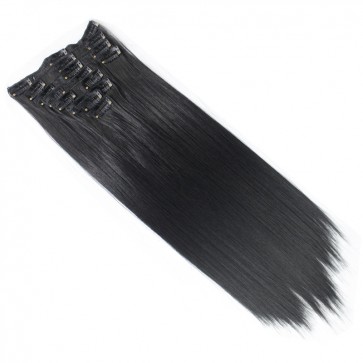 22 Inch Clip in Hair Extensions Straight 8pcs - Natural Black