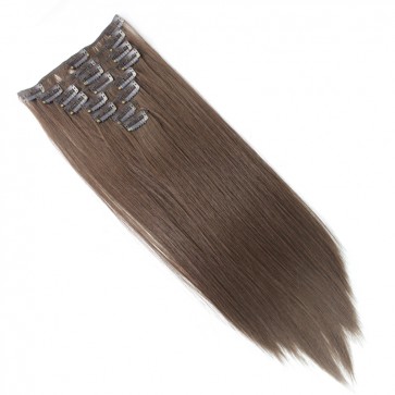 15 Inch Clip in Hair Extensions Straight 8pcs - Chocolate Brown
