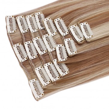18 Inch Clip in Hair Extensions Straight 8pcs - Blonde Mix #18/613