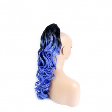 22 Inch Ponytail Wavy Claw Clip - Black / Blue Ombre