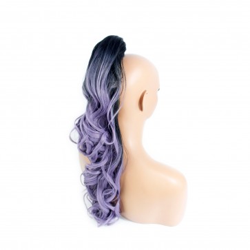 22 Inch Ponytail Wavy Claw Clip - Black / Purple Ombre