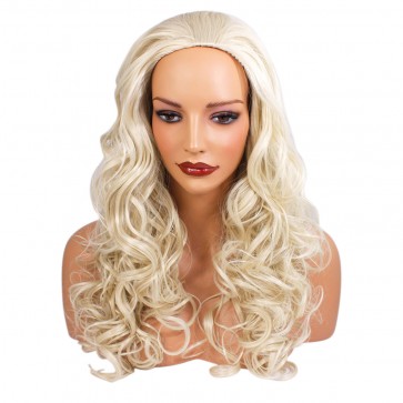 22 Inch Ladies 3/4 Wig Curly - Platinum Blonde