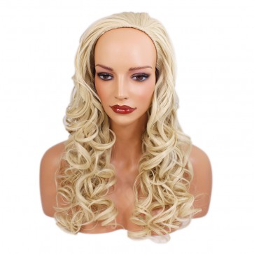 22 Inch Ladies 3/4 Wig Curly - Lightest Blonde