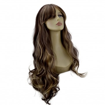 22" Ladies Full WIG Long Hair Piece WAVY Dark Brown/Blonde Mix #4/613