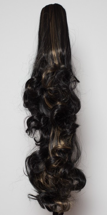 22 Inch Ponytail Falling Curls Claw Clip - Black/Blonde Highlights #1BH27