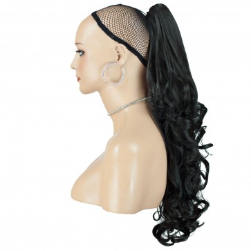 22" PONYTAIL FALLING CURLS Black #1b REVERSIBLE Claw Clip