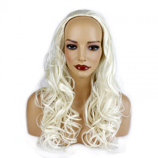 22 Inch Ladies 3/4 Wig Wavy - Platinum Blonde - Platinum Blonde #16/60 ...