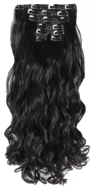 22 Inch Clip in Hair Extensions Curly 8pcs - Natural Black