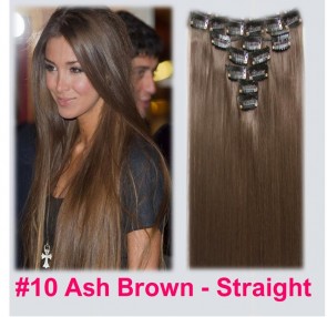 15 Inch Clip in Hair Extensions Straight 8pcs - Ash Brown