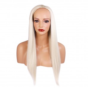22 Inch Ladies 3/4 Wig Straight - Platinum Blonde