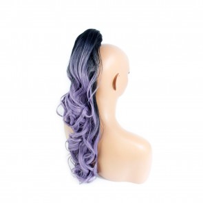 22 Inch Ponytail Wavy Claw Clip - Black / Purple Ombre
