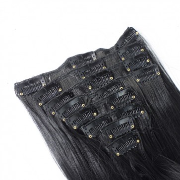 18 Inch Clip in Hair Extensions Straight 8pcs - Natural Black