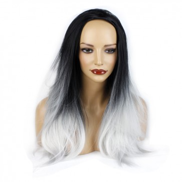 22 Inch Ladies 3/4 Wig Straight - Black / Silver Grey Ombre