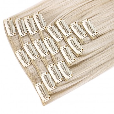 18 Inch Clip in Hair Extensions Straight 8pcs - Platinum Blonde