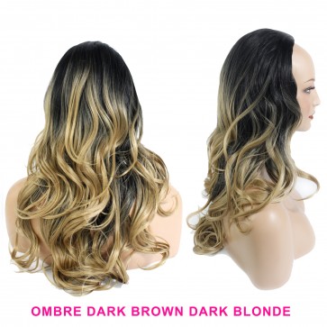22 Inch Ladies 3/4 Wig Wavy - Dark Brown / Dark Blonde Ombre