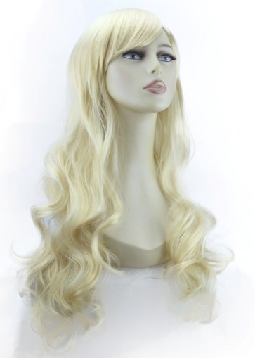 22" Ladies Full WIG Long Hair Piece WAVY Lightest Blonde #60