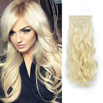 22 Inch Clip in Hair Extensions Curly 8pcs - Light Blonde #613