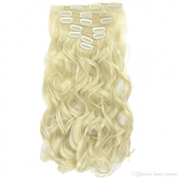 22 Inch Clip in Hair Extensions Curly 8pcs - Lightest Blonde #60