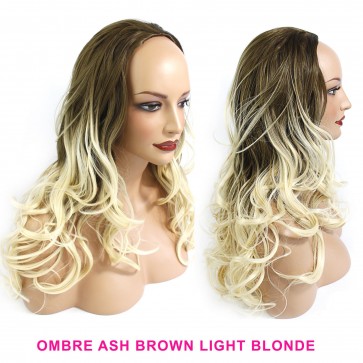 22 Inch Ladies 3/4 Wig Wavy - Ash Brown / Blonde Ombre