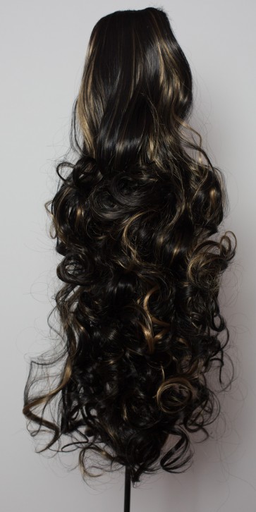 22 Inch Ponytail Curly Claw Clip - Black / Blonde Highlights #1BH27