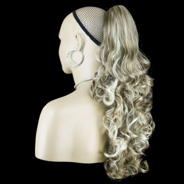 17 Inch Ponytail Curly - Ash Brown/Blonde Mix #10/613 REVERSIBLE Claw Clip