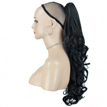 22" PONYTAIL FALLING CURLS Jet Black #1 REVERSIBLE Claw Clip
