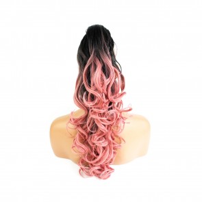22 Inch Ponytail Wavy Claw Clip - Black / Pink Ombre