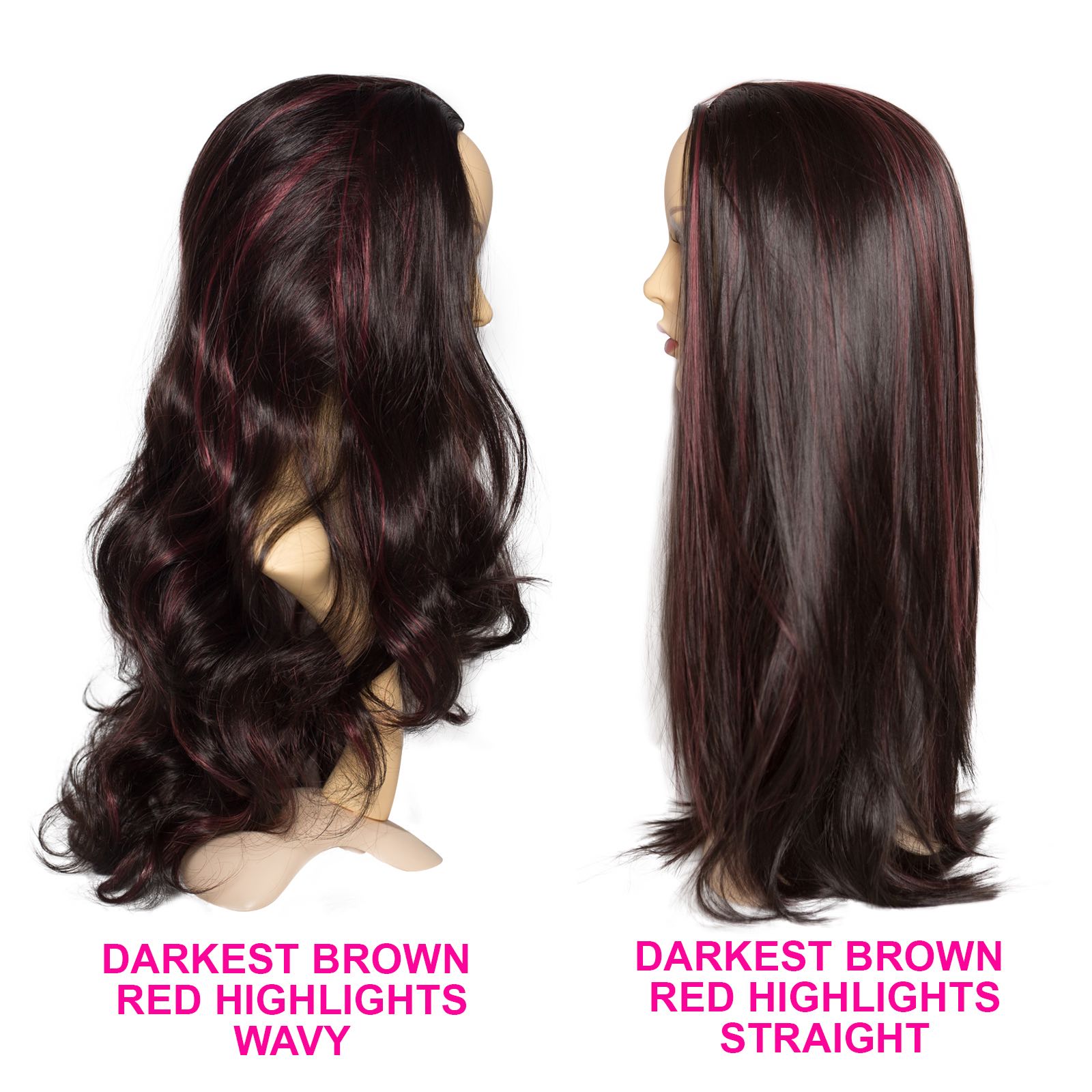 Details About Ladies 3 4 Half Wig Darkest Brown Red Highlights Straight 22 Synthetic Hair