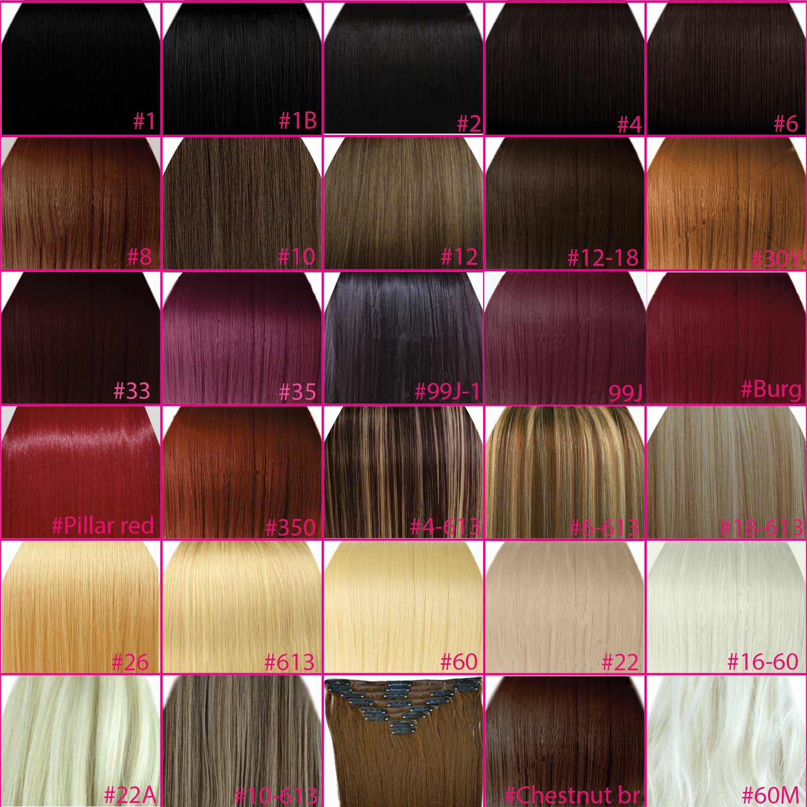 Koko Hair Extensions Colour Chart