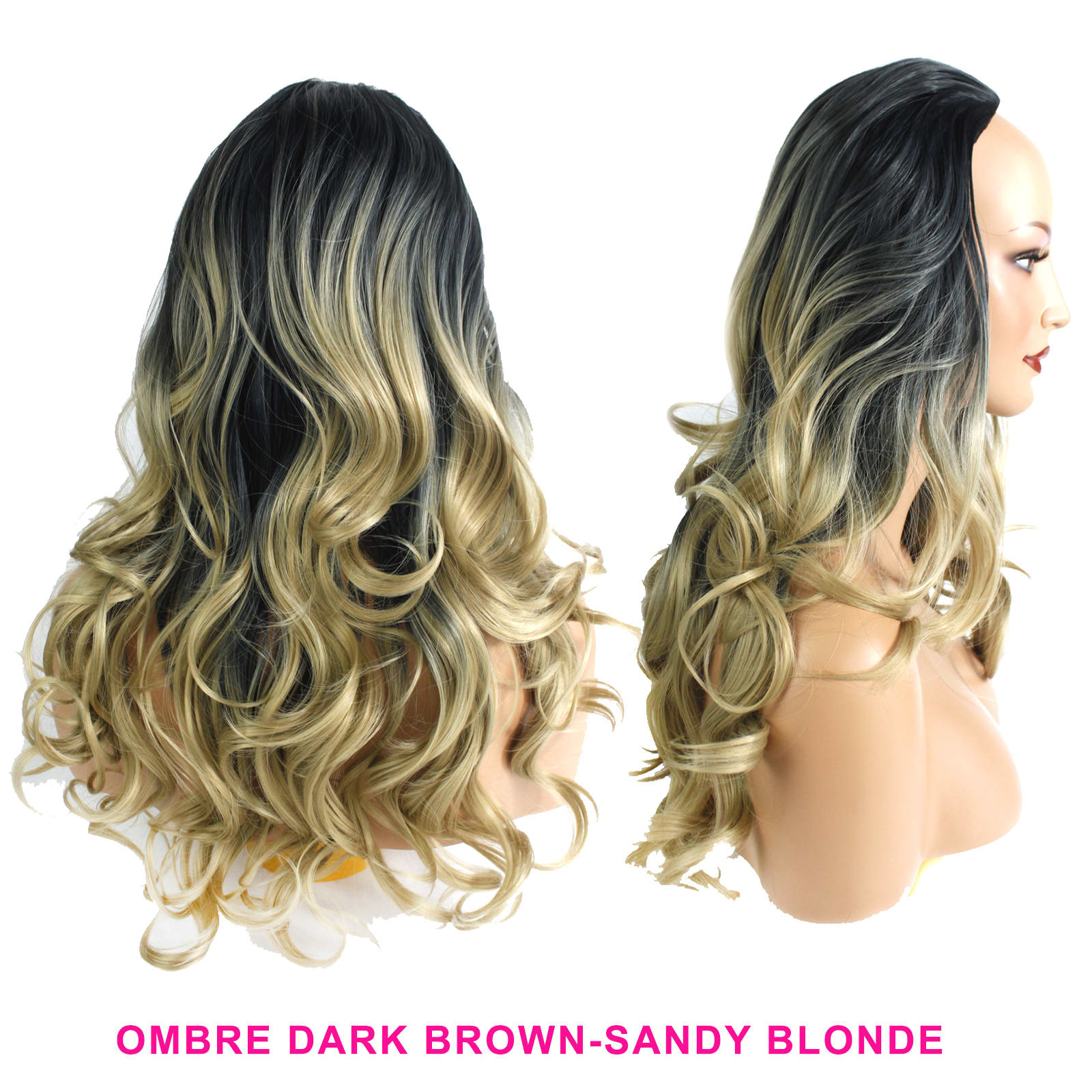 22 Ladies 3 4 Wig Clip In Hair Piece Wavy Dark Brown Sandy Blonde