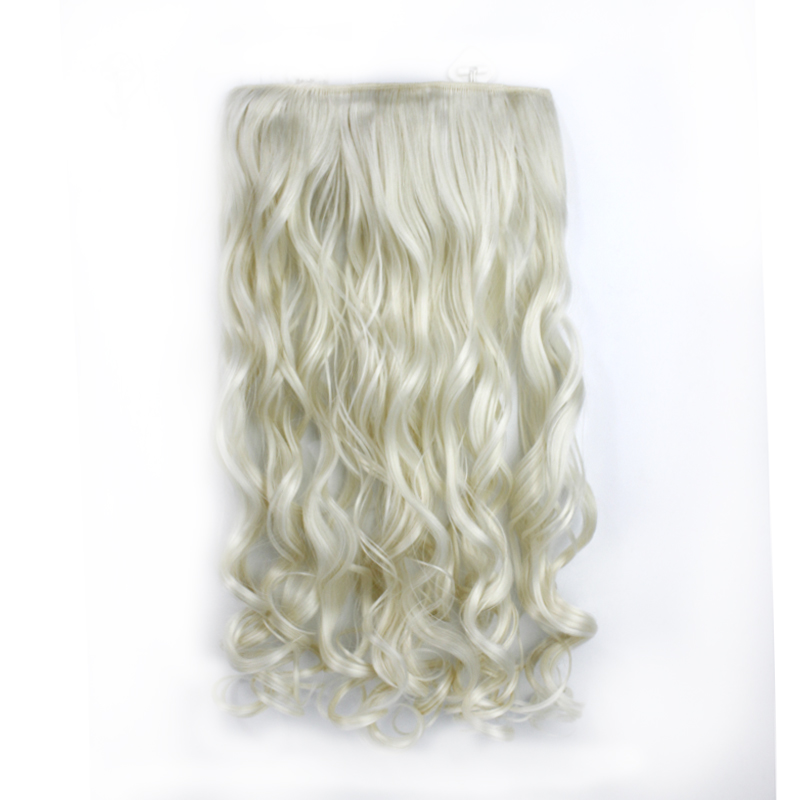 Clip In One Piece Hair Extension White Blonde Wavy Curly 23