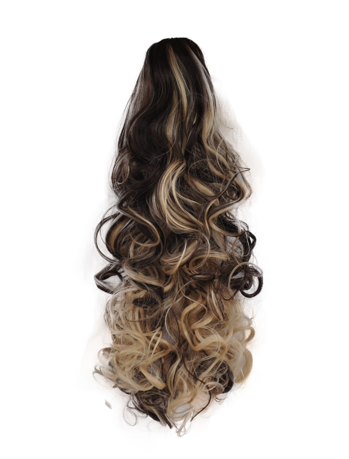 17 Ponytail Clip In Hair Piece Curly Dark Brown Blonde Mix 4 613