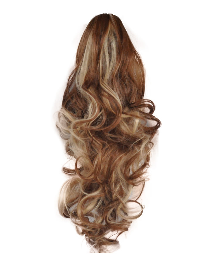 Ponytail Claw Clip Medium Brown Blonde Mix Wavy 22 Synthetic